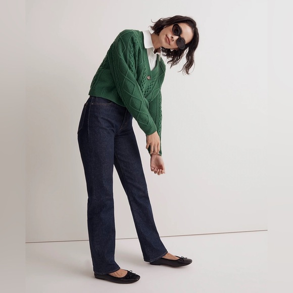 Madewell Cable-Knit Cropped Cardigan in Varsity Green - Picture 3 of 6